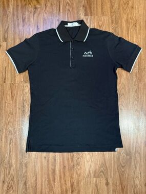 Hermes Black Polo with White Contrast Trim Unisex Size XXL